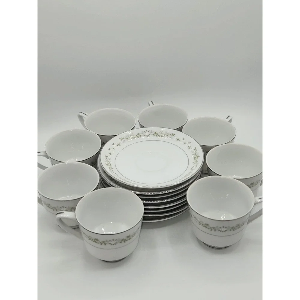 Berkeley House June Bride 6150 Japan 8 Cup & Saucer Sets Fine China Silver Trim